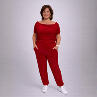Plain Cowl Neck Jumpsuit with Pockets