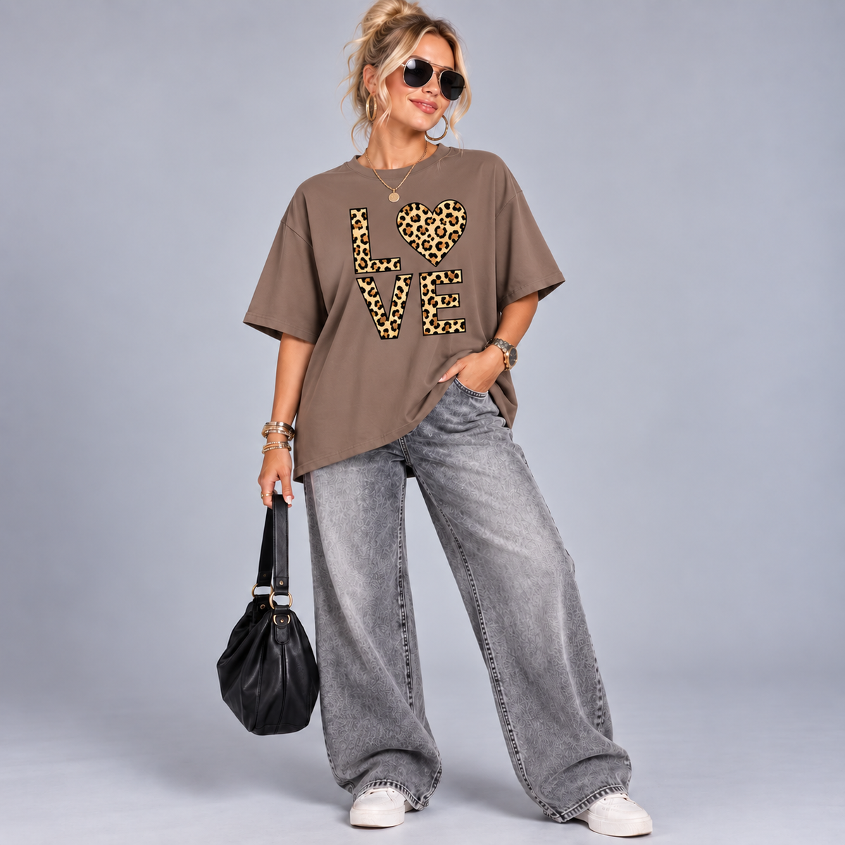 Long T-shirt with Leopard Love Logo