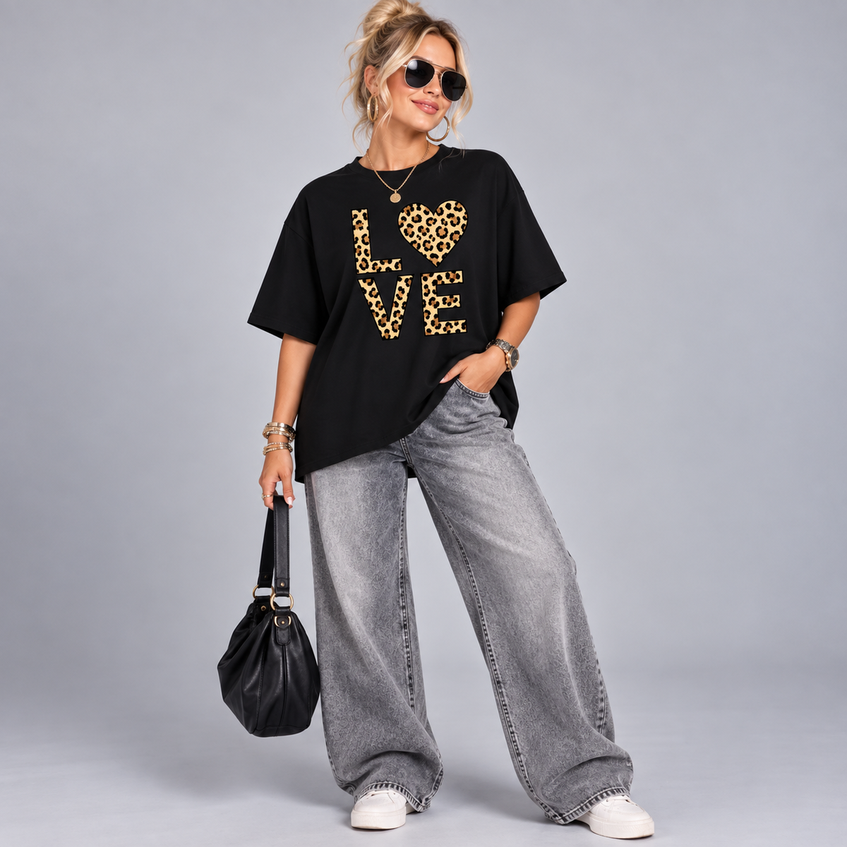Long T-shirt with Leopard Love Logo