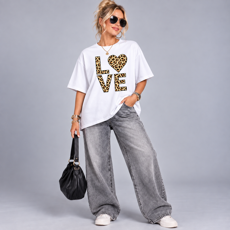 Long T-shirt with Leopard Love Logo