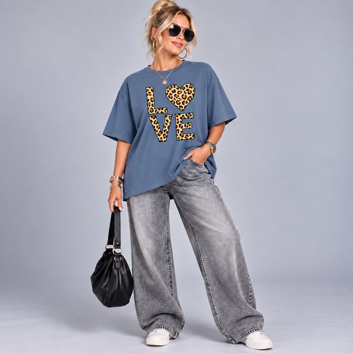 Long T-shirt with Leopard Love Logo