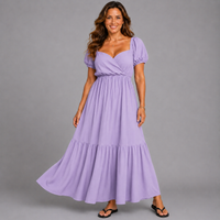 Sweetheart Neck Frilled Hem Plain Maxi Dress