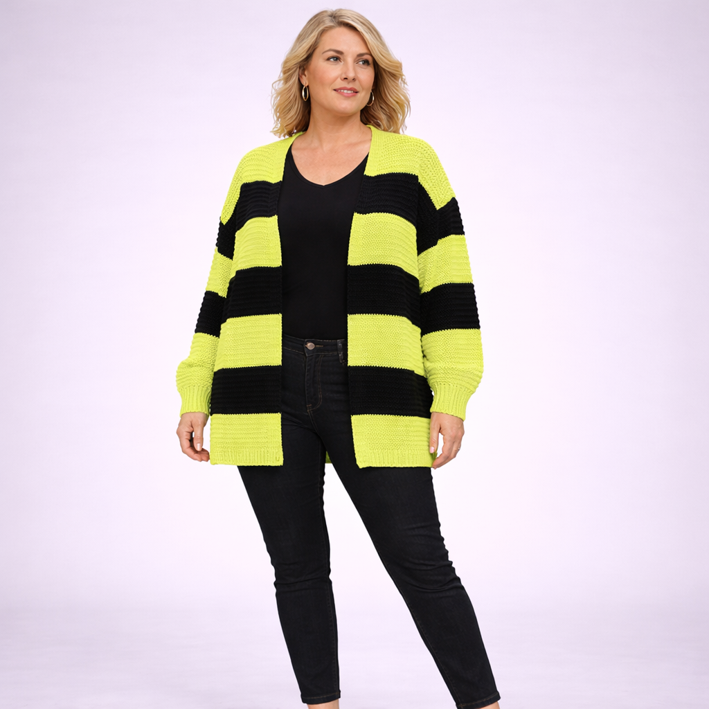 Chunky Knit Striped Open Neck Cardigan