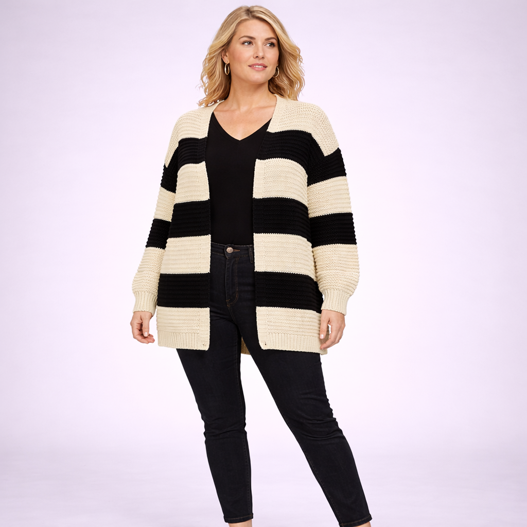 Chunky Knit Striped Open Neck Cardigan