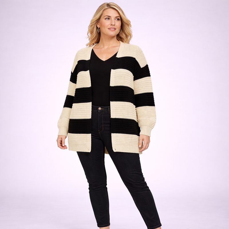Chunky Knit Striped Open Neck Cardigan