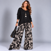 Black Grey Splash Print Wide Leg Palazzo Trousers