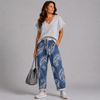 Stonewashed Paisley Elastic Waist Joggers