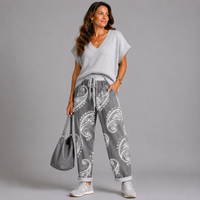 Stonewashed Paisley Elastic Waist Joggers