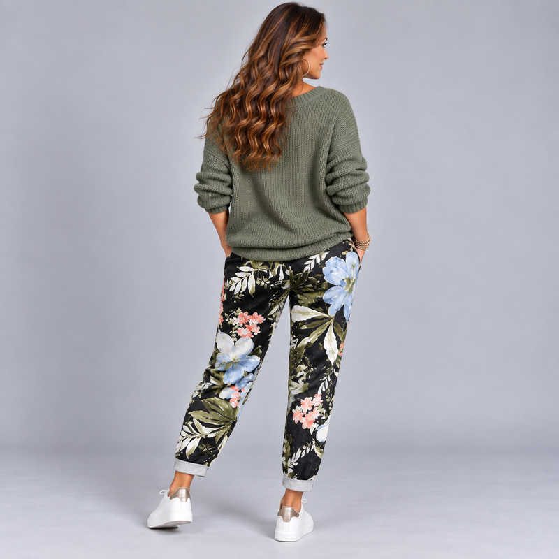 Black & Sky Blue Floral Joggers with Pockets