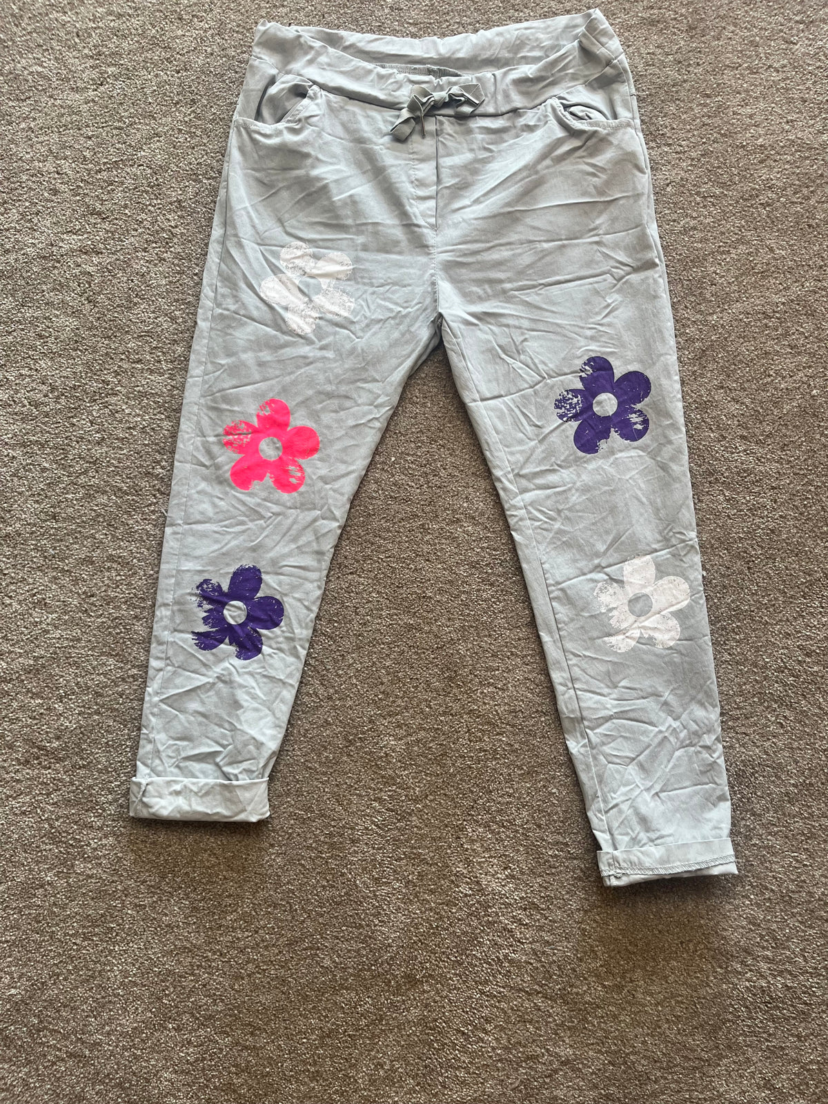 flower pattern pants orange, white, grey, stone, black, sage