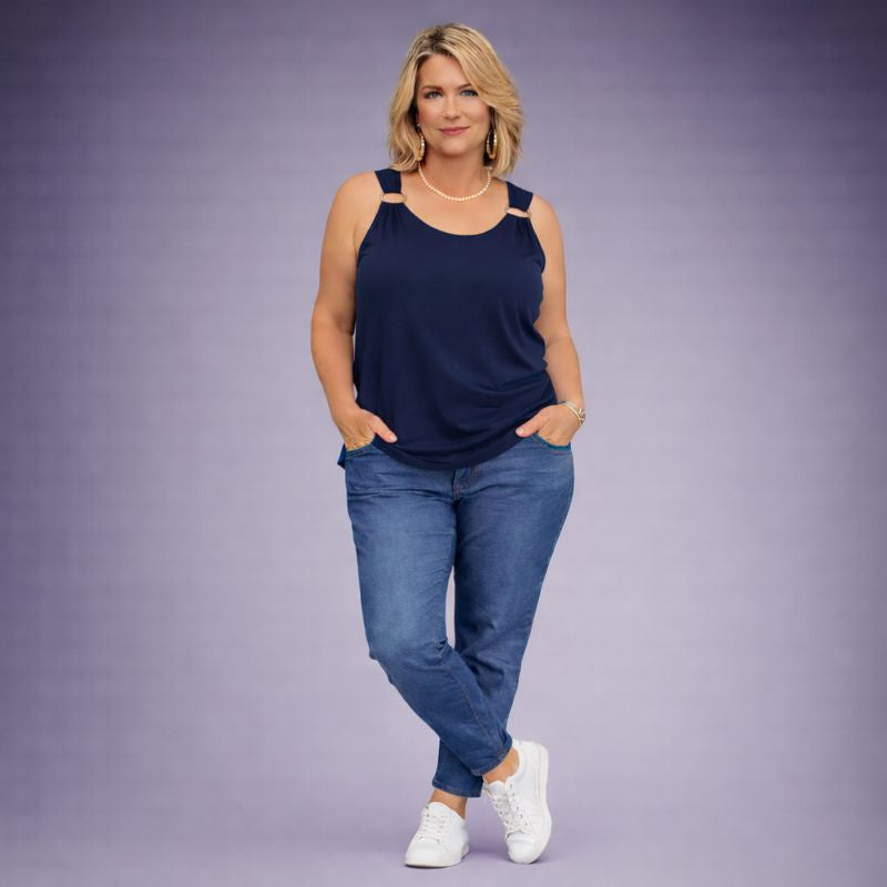 Longer Length Vest Top with Silver Ring Shoulder Detail