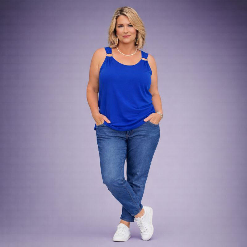 Longer Length Vest Top with Silver Ring Shoulder Detail