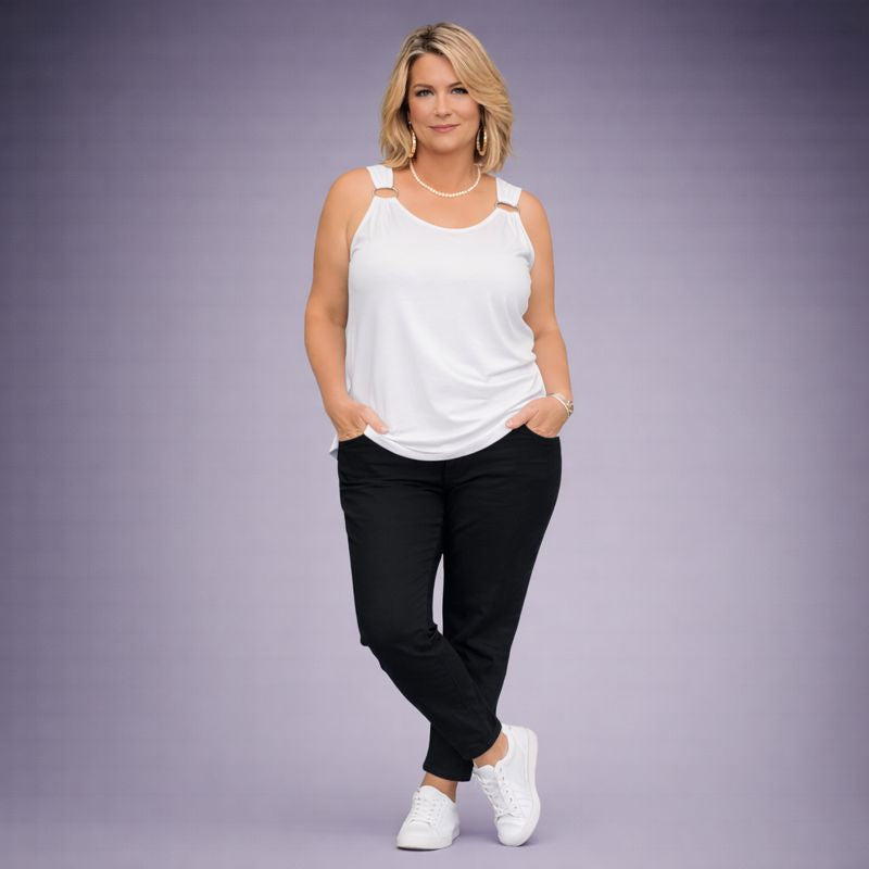 Longer Length Vest Top with Silver Ring Shoulder Detail