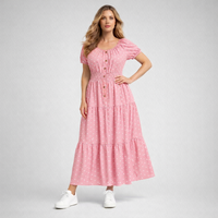 Off Shoulder Polka Dot Elastic Waist Gypsy Style Maxi Dress