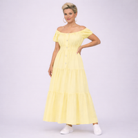 Off Shoulder Elastic Waist Gypsy Style Maxi Dress