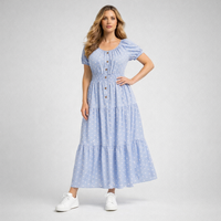 Off Shoulder Polka Dot Elastic Waist Gypsy Style Maxi Dress