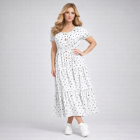 Off Shoulder Polka Dot Elastic Waist Gypsy Style Maxi Dress