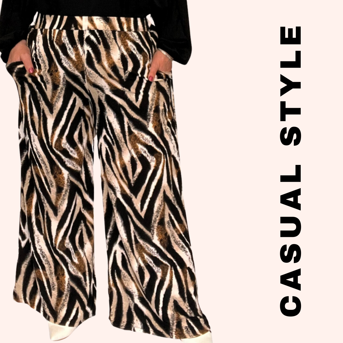 ROCKTHOSECURVES TIGER PRINT ELASTIC WAIST PALAZZO TROUSERS WITH POCKETS