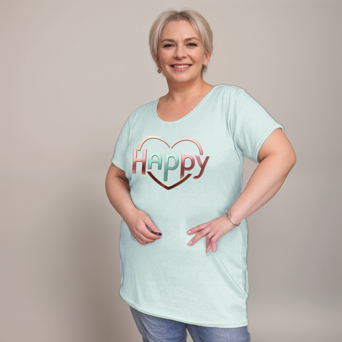 Ribbed Lon T-Shirt with “Happy Heart” Logo