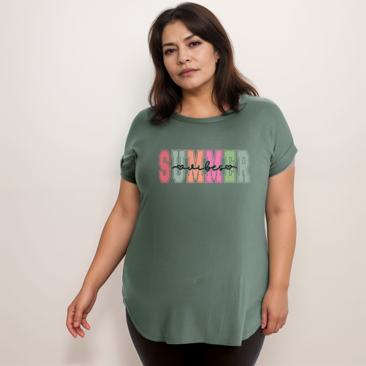 Summer Vibes Dipped-Hem T-Shirt