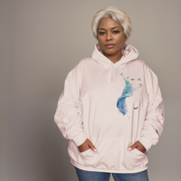 Cotton Hoodie Blue Feather Graphic