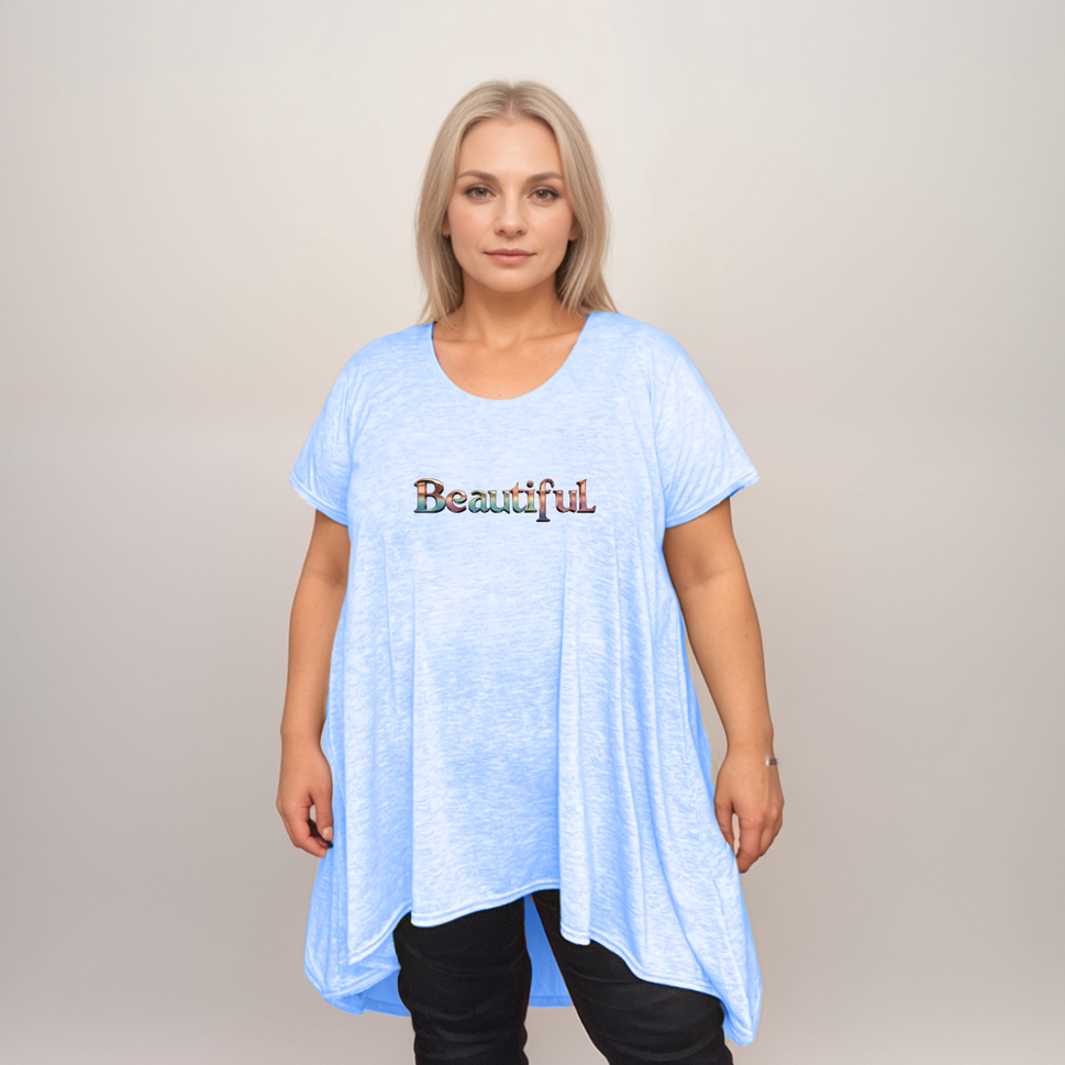 Pastel Hanky-Hem Swing Top with “Beautiful” Logo