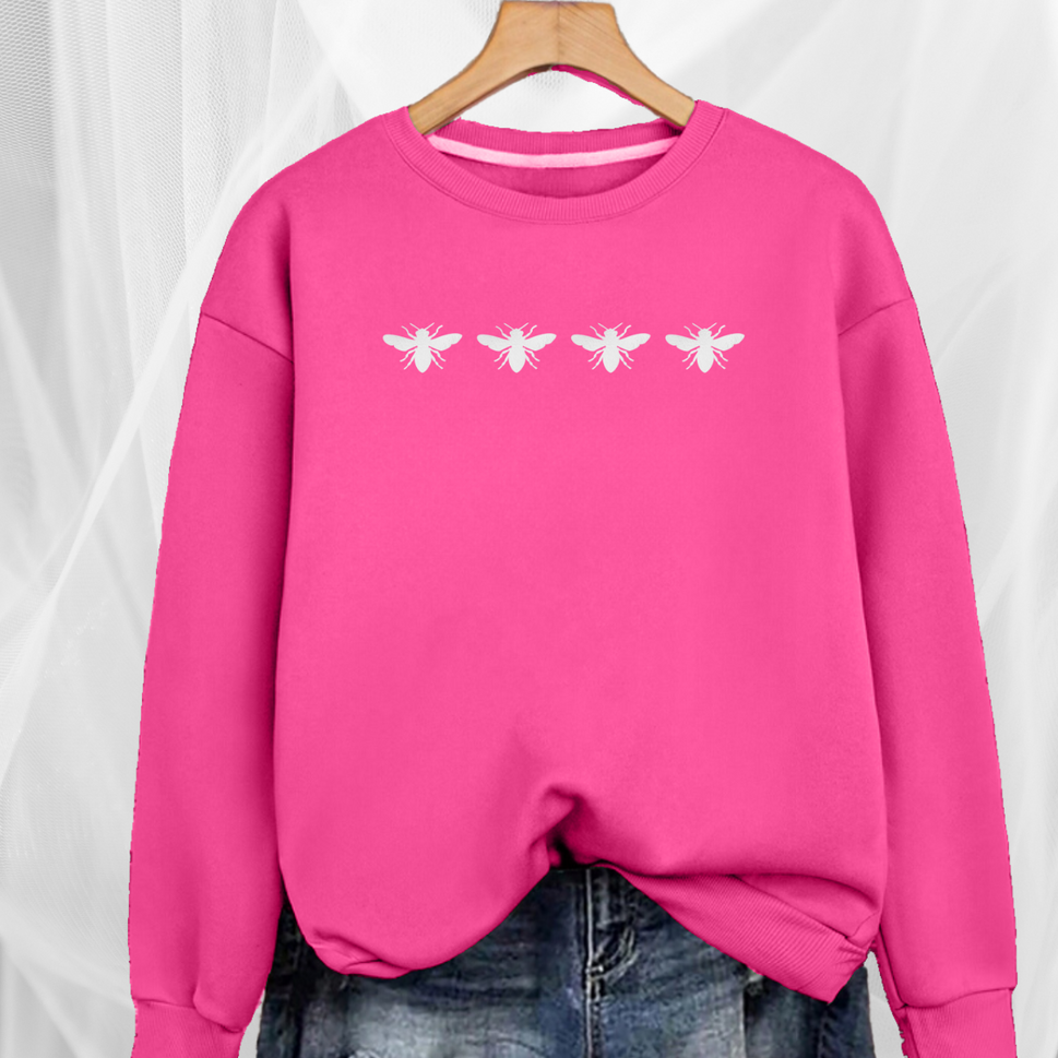 Cotton Sweatshirt with 4 White Bees Detail