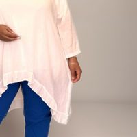 White Cotton Frilled Blouse with Hanky Hem