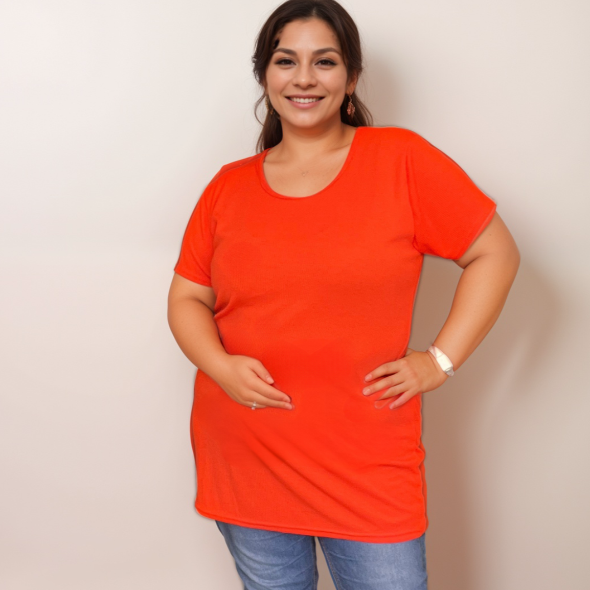 Ribbed Long-Length Tee Plus Size T-SHIRT