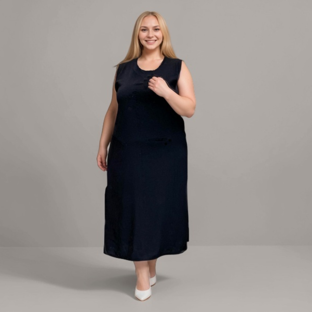 Round Neck Sleeveless A-line Plain dress
