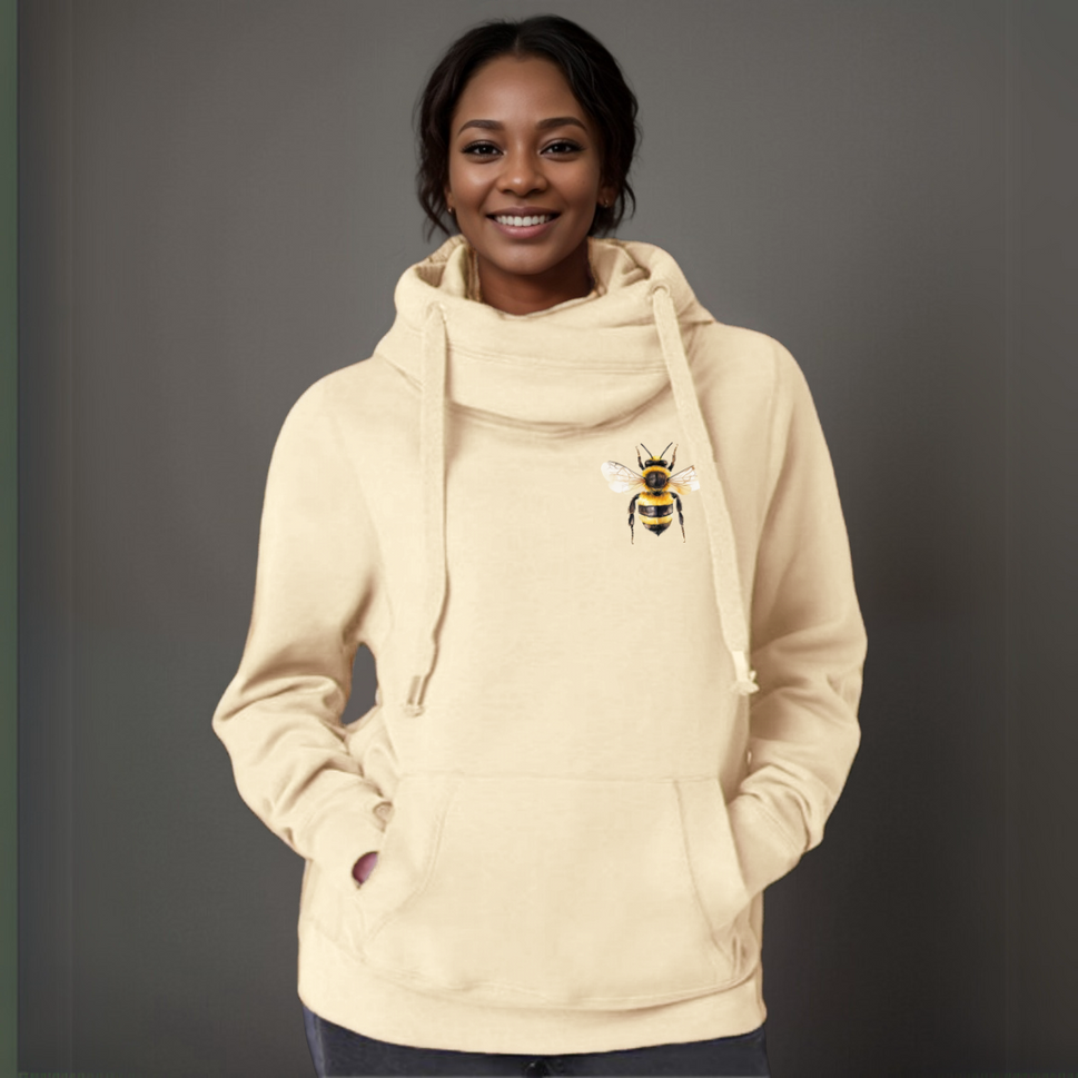 Plus-Size Cowl-Neck Cotton Hoodie with Bee PrintYELLOW / UK 8-10