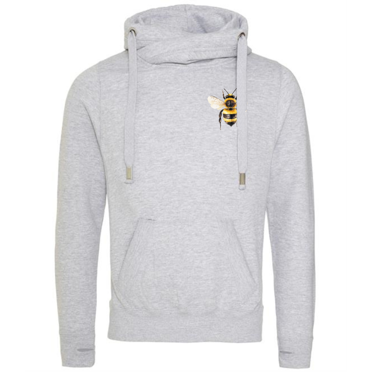 Plus-Size Cowl-Neck Cotton Hoodie with Bee Print
