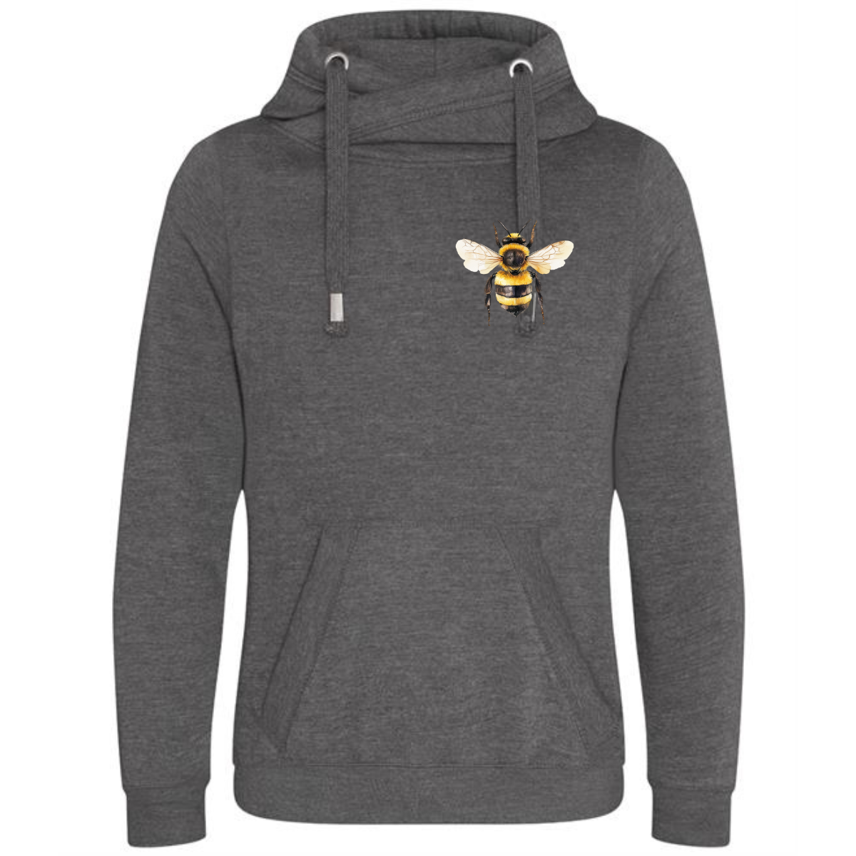 Plus-Size Cowl-Neck Cotton Hoodie with Bee Print