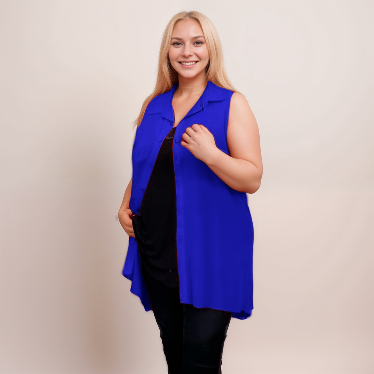 Sleeveless Long-Length Chiffon Shirt/Blouse
