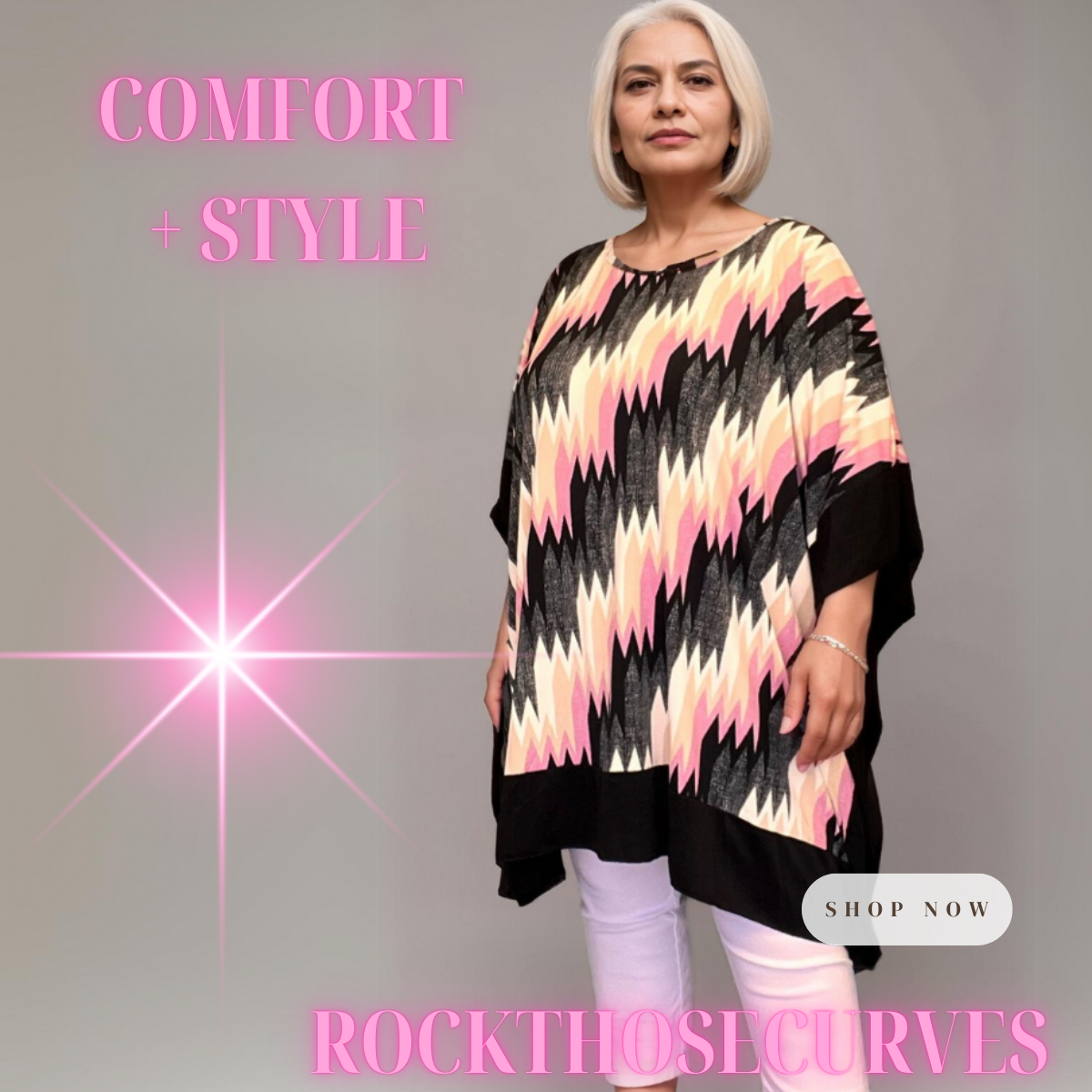 ROCKTHOSECURVES OVERSIZED SOFT STRETCHY ZIGZAG KAFTAN WITH PANEL EDGING