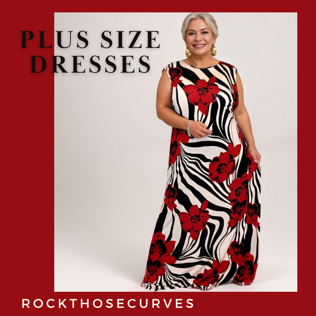 ROCKTHOSECURVES RED WHITE BLACK SWIRL SLEEVELESS MAXI DRESS
