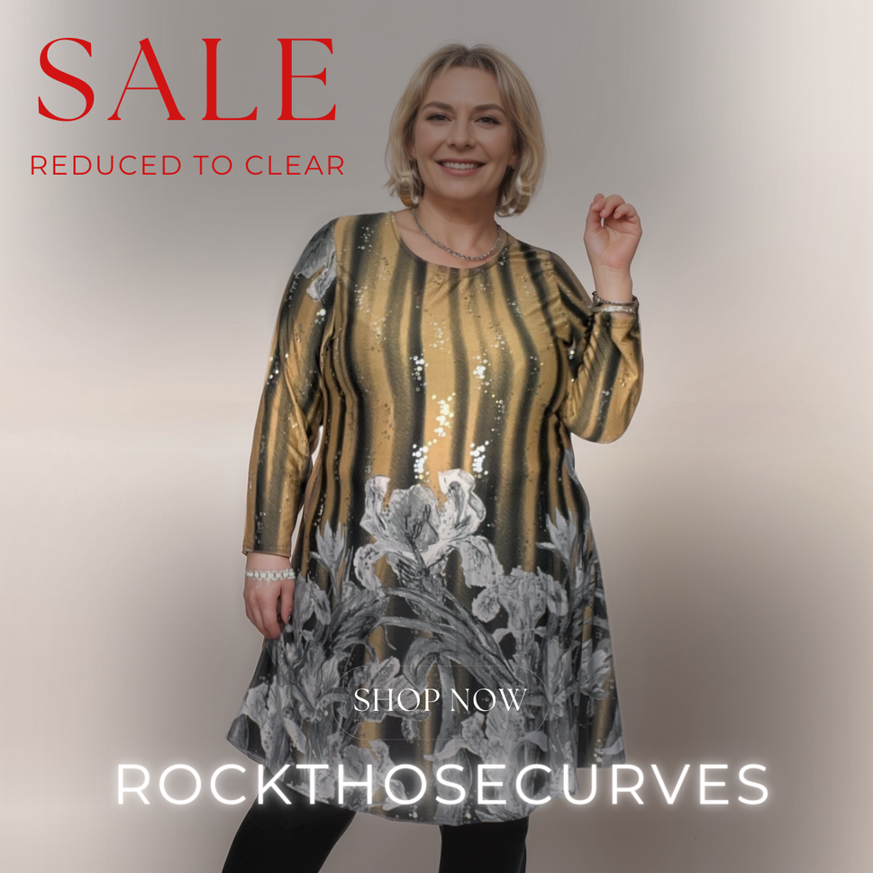 ROCKTHOSECURVES SEQUIN FLORAL LONG LENGTH SWING TOP / DRESSMustard / Black / UK 12