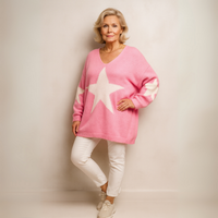 Oversized V-Neck Knitted Jumper with Stars