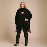 Oversized Turtle-Neck Jumper With Silver Hollow Heart