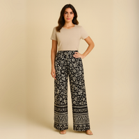 Feature hem wide leg elastic waist palazzo trousers