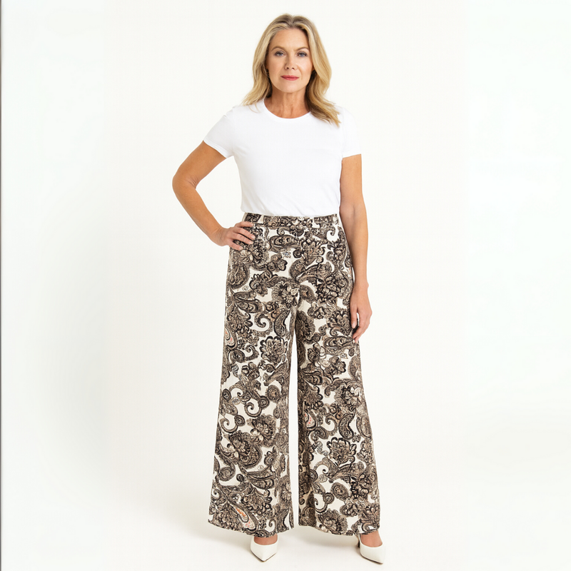 Feature hem wide leg elastic waist palazzo trousers