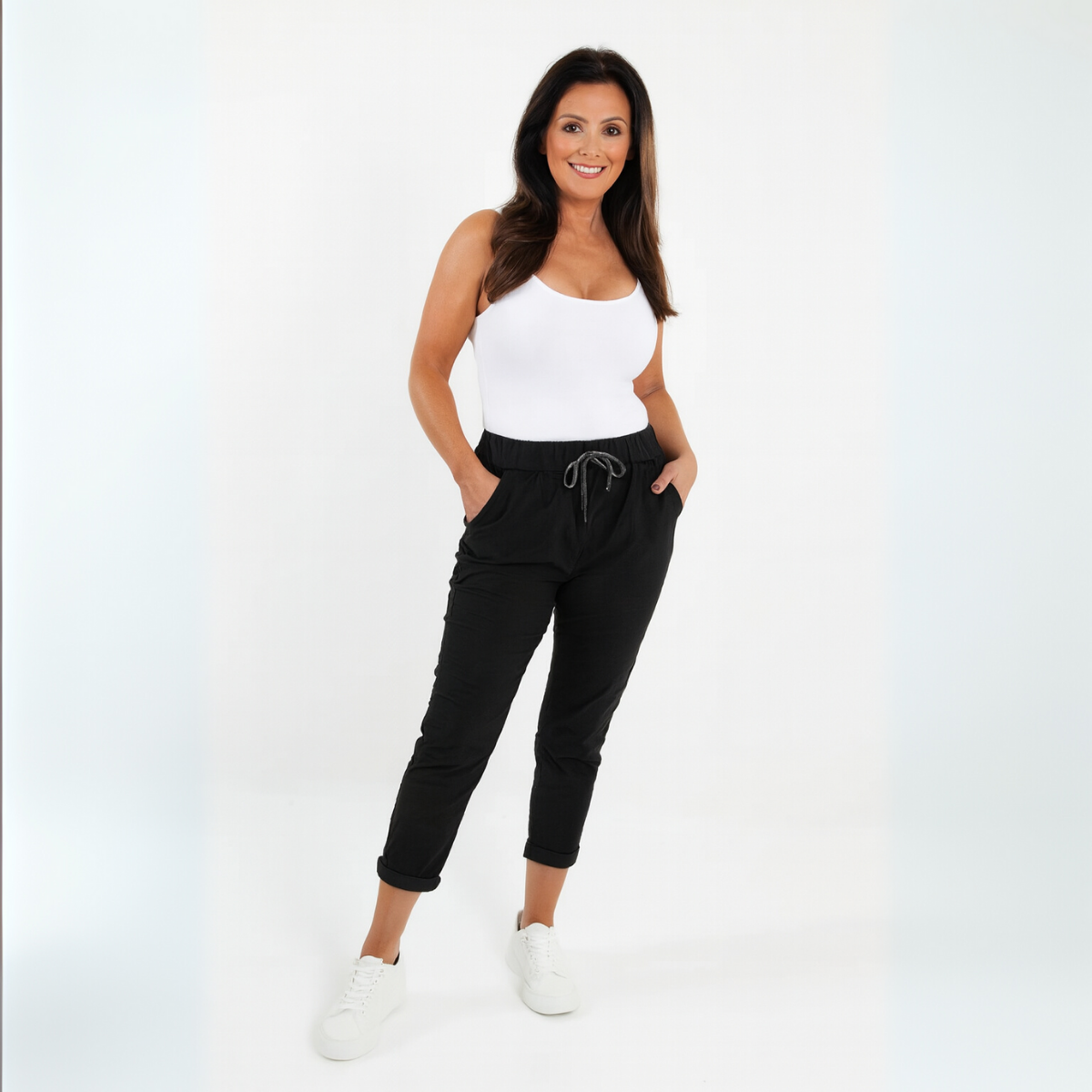 Stretchy Plain Trousers / Jeans with Side Pockets
