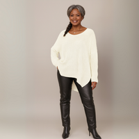 V-Neck Ribbed Jumper with Long Dipped Hem