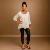Loose Fitting Button Sleeve V-Hem Blouse