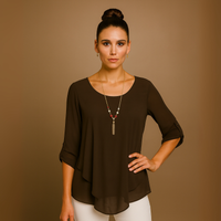 Loose Fitting Button Sleeve V-Hem Blouse
