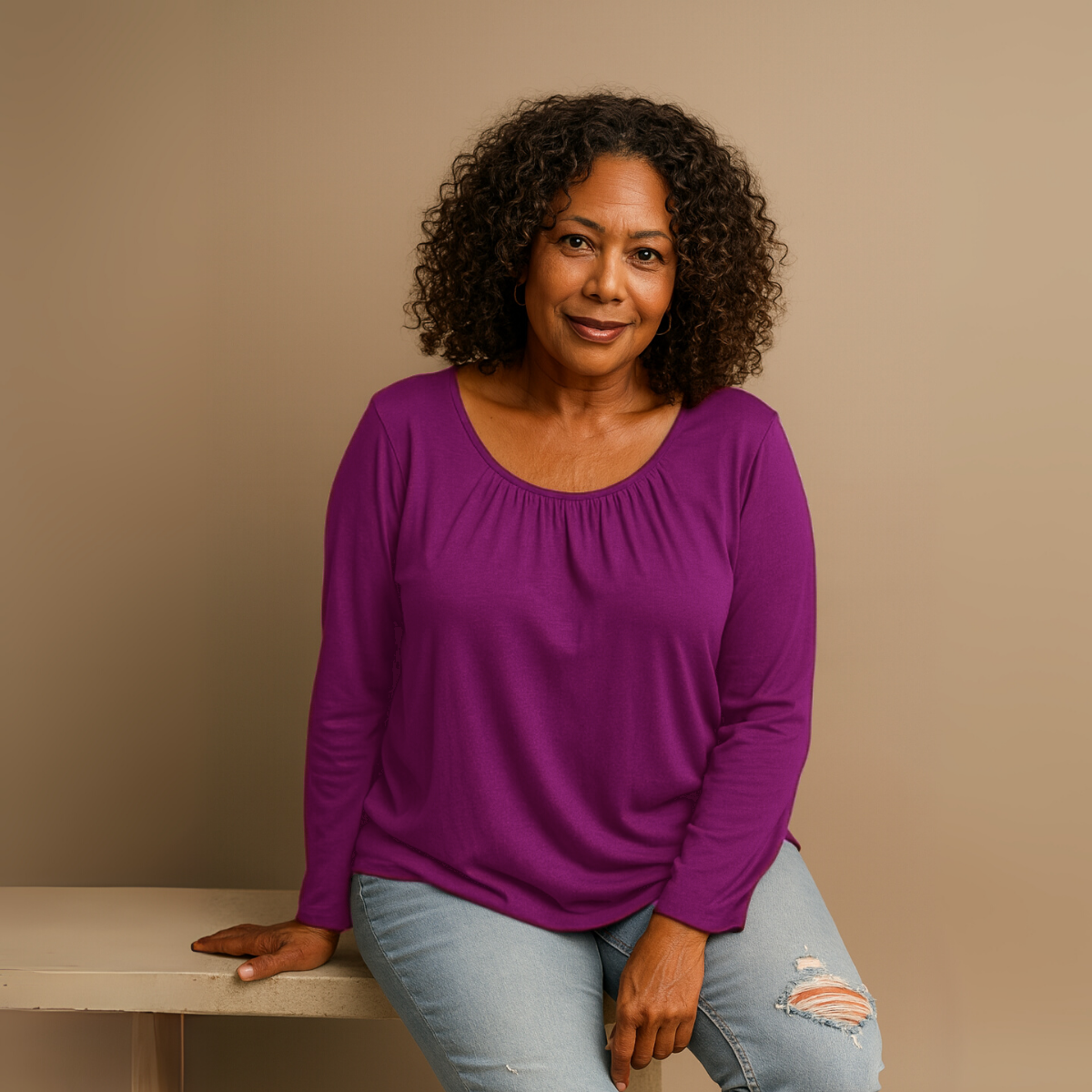 Long Sleeve Plain T-Shirt with Elasticated Hem
