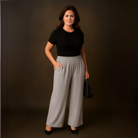 High Smock Waist Wide Leg Trousers With Pockets