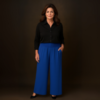 High Smock Waist Wide Leg Trousers With Pockets
