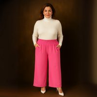 High Smock Waist Wide Leg Trousers With Pockets