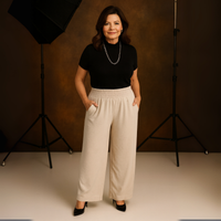 High Smock Waist Wide Leg Trousers With Pockets